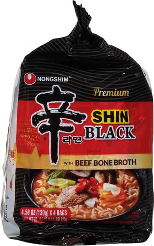Nongshim Shin Ramyun BLACK - 4.58 Oz 4 Packs (Made in USA)