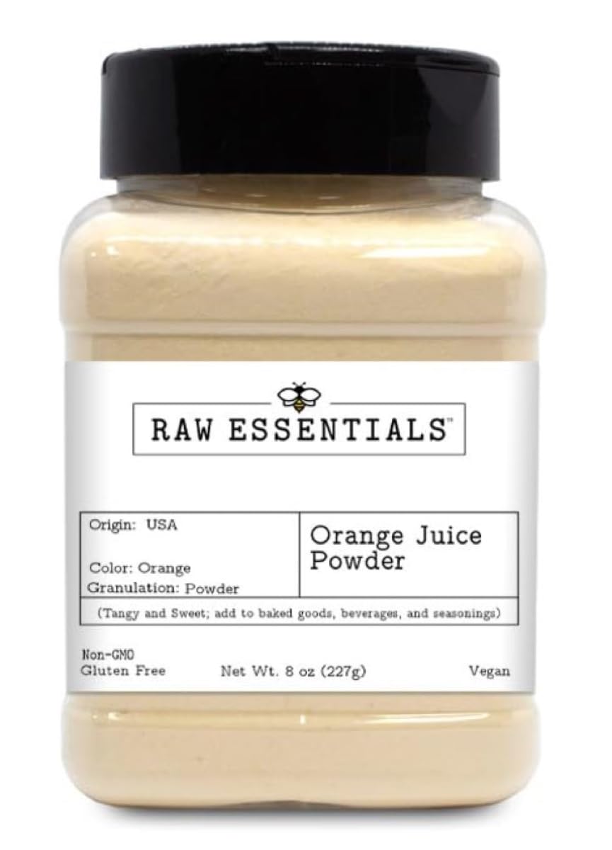 Raw Essentials Orange Juice Powder - Tangy And Sweet Flavor For Baked Goods  Beverages  And Smoothies - Non-Gmo  Gluten-Free  Vegan - 8 Ounce Bottle