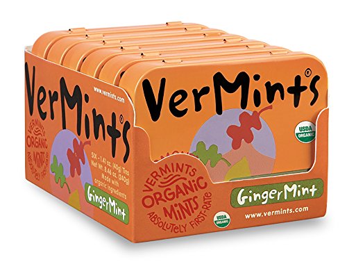 Organic Breath Mints By Vermints, Gingermint Flavor, All Natural, Non-Gmo, Nut Free, Gluten Free, Vegan, Ksa Kosher, Pack Of 6,