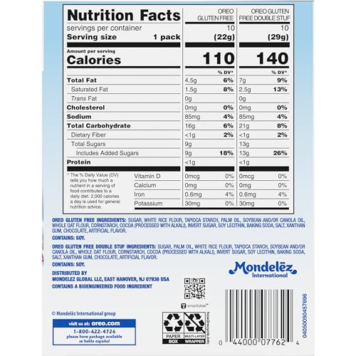 OREO Gluten Free Original & Double Stuf Chocolate Sandwich Cookies Variety Pack, Gluten Free Cookies, 20 Snack Packs (2 Cookies