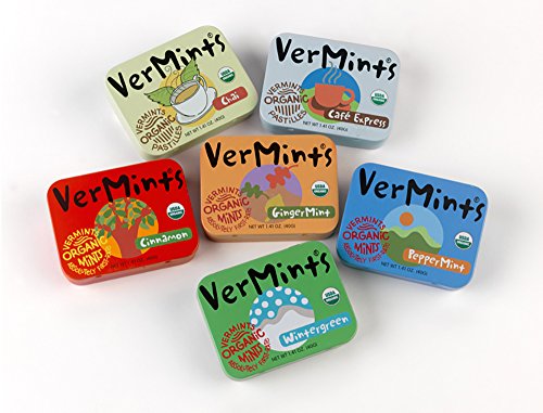 Organic Breath Mints By Vermints, Gingermint Flavor, All Natural, Non-Gmo, Nut Free, Gluten Free, Vegan, Ksa Kosher, Pack Of 6,