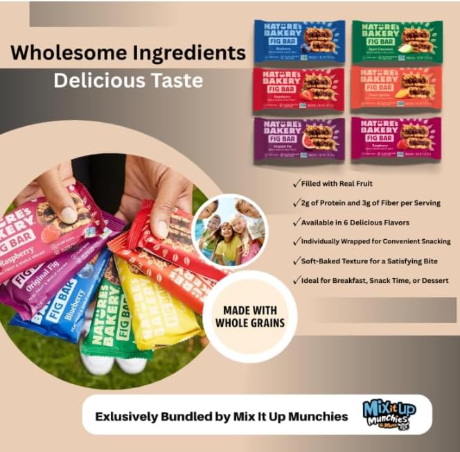 Whole wheat Fig Bars Original Real Fruit - 36 ct. 6 Boxes, 2 Ounce (Pack of 36) + 4 MIMM Mints |Great for a gift basket idea.