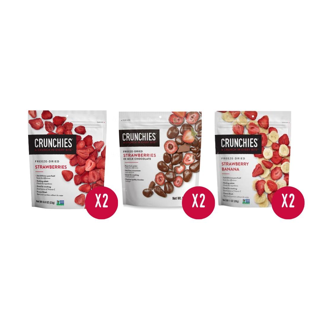 Crunchies Freeze-Dried Fruit Snack Packs, 100% All Natural, Non-GMO, Kosher, Strawberry Lovers Variety Pack, Pack of 6