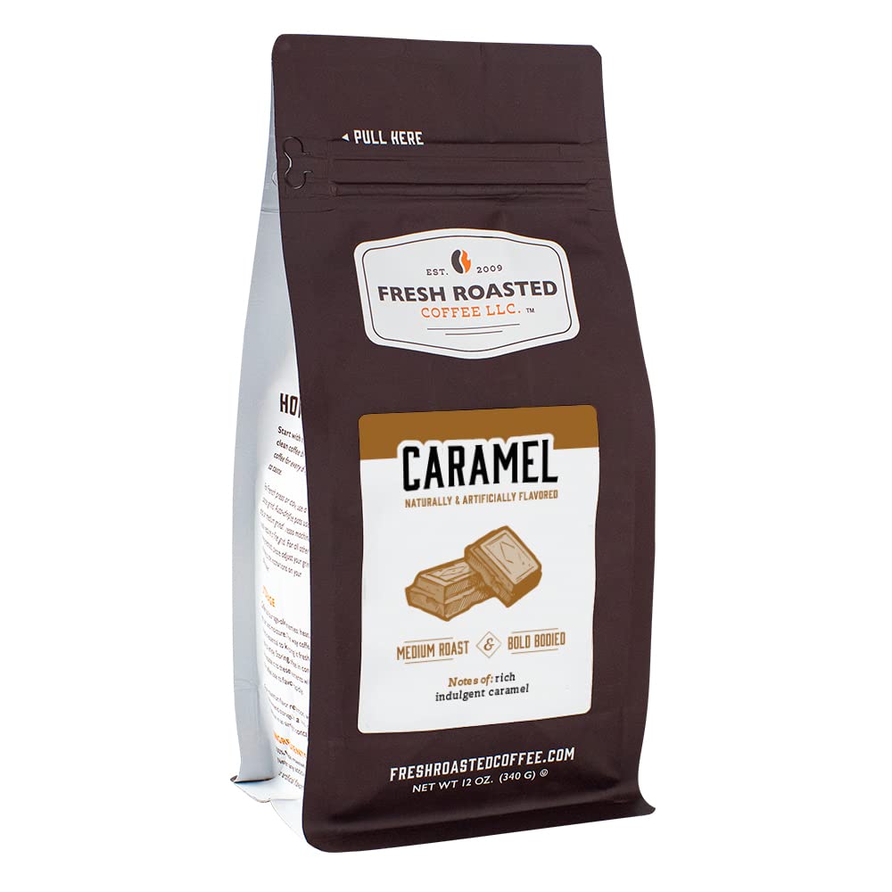 Fresh Roasted Coffee, Caramel Flavored Coffee, 12 Oz, Medium Roast, Kosher, Whole Bean