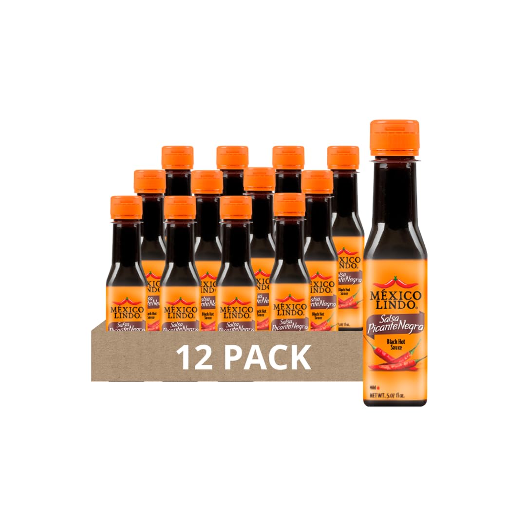 MEXICO LINDO Picante Negra Hot Sauce | Light & Spicy | 8,400 Scoville | 5 Fl Oz Bottle | Pack of 12
