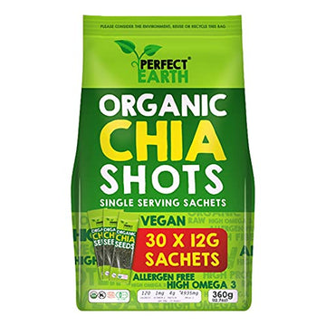 Perfect Earth Organic Chia Seed Shots (12g Sachets of Organic Chia Seeds - 30 Individual Shots) - Non-GMO, Gluten-Free, Allergen
