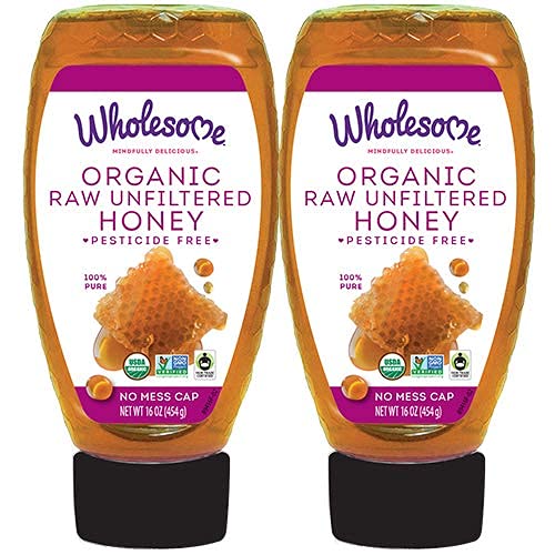 Wholesome Organic Raw Unfiltered Honey, Pesticide Free, Fair Trade, Non Gmo & Non Glyphosate, 16 Ounce Squeeze Bottle (Pack Of 2