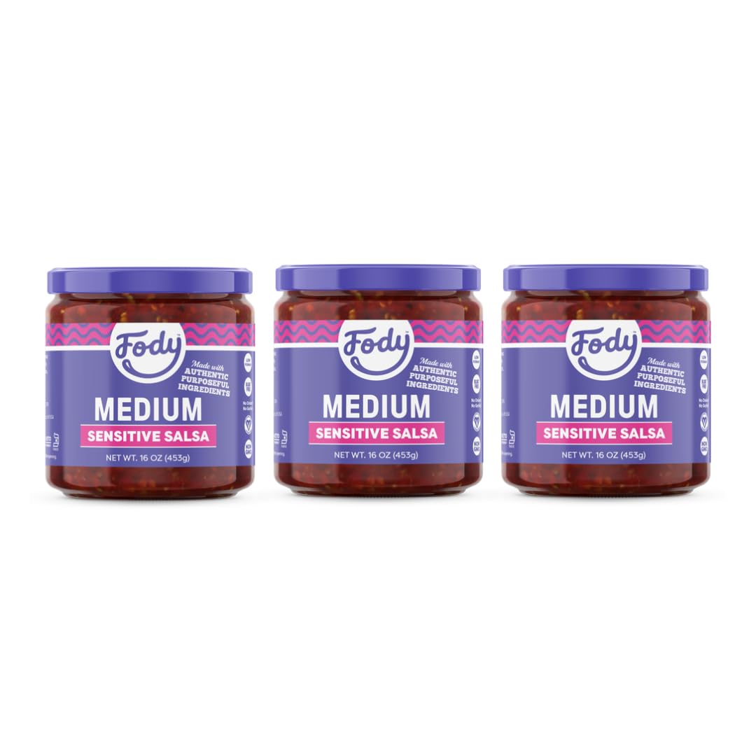Fody Foods Vegan Medium Salsa, Chunky Tomato Jalapeno, Low FODMAP, 16 Oz, Pack of 3