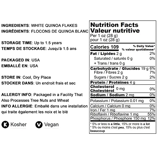 Food To Live White Quinoa Flakes, 4 Pounds Pressed Seeds, Whole Grain, Raw, Kosher, Vegan. High In Protein, Riboflavin. Great Oa