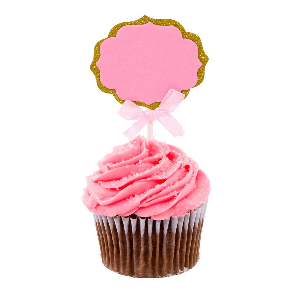 Restaurantware Top Cake 4.5 X 2.5 Inch Cake Toppers 10 Diy Cake Topper Inserts - Durable With Glitter Detail Pink And Gold Paper Cake Decoration Birthday Baby Shower Wedding Supplies