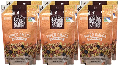 Second Nature Super Omega Smart Snack Mix - 4 Oz Individual Snack Packs (Pack Of 6) - Certified Gluten-Free Snack, Ideal For Tra