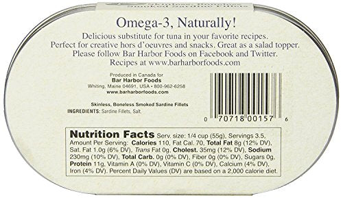 Bar Harbor Wild Smoked Sardine Fillets, 6.7 oz (Pack of 12), Model BH00157, Skinless and Boneless, Sardine Color
