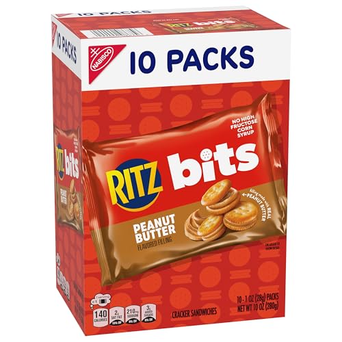 RITZ Bits Peanut Butter Sandwich Crackers, Bulk Lunch Snacks, 40 Snack Packs (4 Boxes)