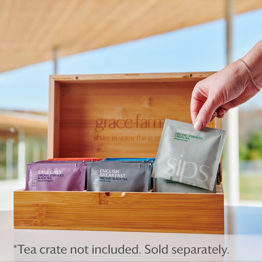 Grace Farms Organic Earl Grey Black Tea, (100 Enveloped Pyramid Sachets w/String & Tag) | Bergamot Oil | Fairtrade & Kosher | Gi