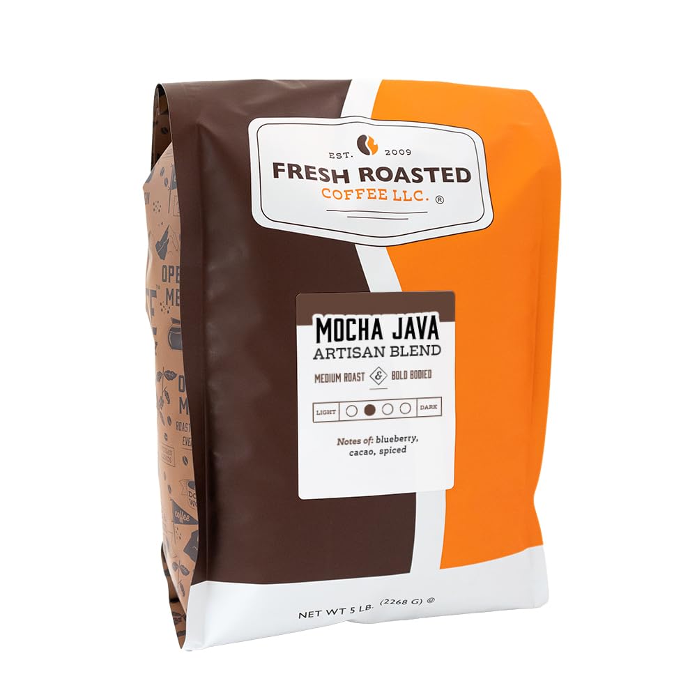 Fresh Roasted Coffee  Mocha Java  5 Lb (80 Oz)  Medium Roast  Kosher  Whole Bean