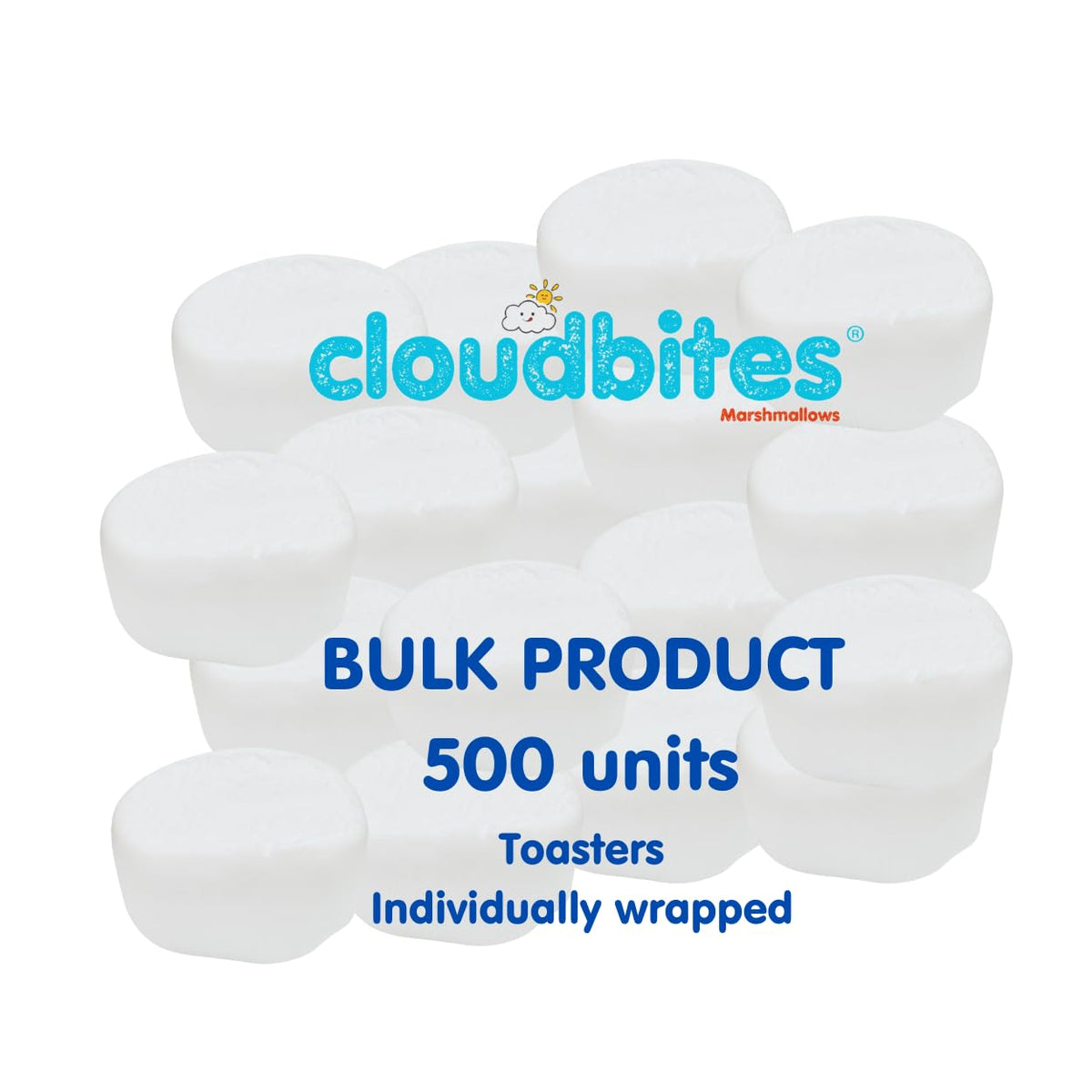 Cloudbites | Toasters | Individually Wrapped Marshmallows | Bulk Box | Great For S'Mores Or Snacks (Bulk Box X 500 Units)