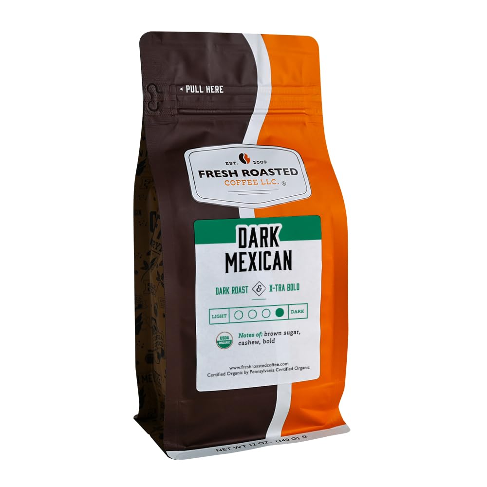 Fresh Roasted Coffee, Organic Dark Mexican, 12 Oz, Dark Roast, Mold & Mycotoxin Tested, Kosher, Whole Bean