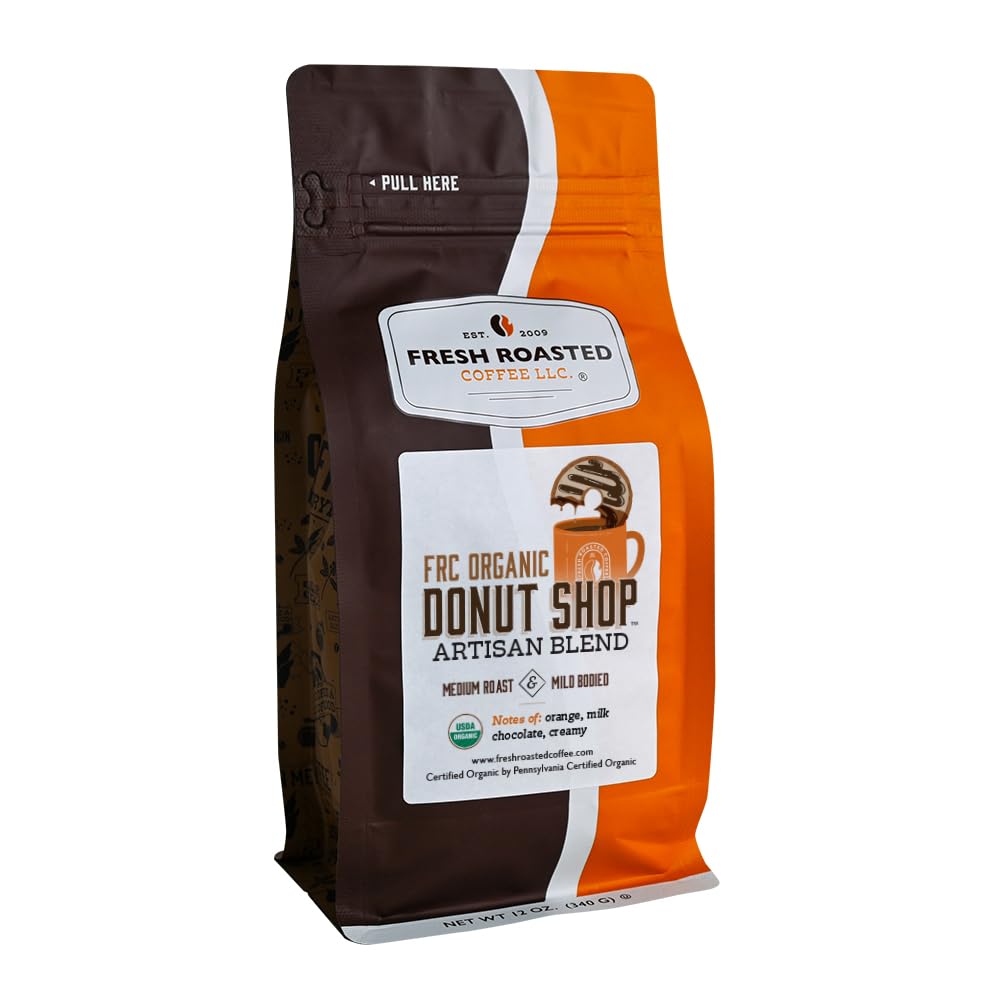 Fresh Roasted Coffee Organic Donut Shop Medium Roast Whole Bean 12 oz