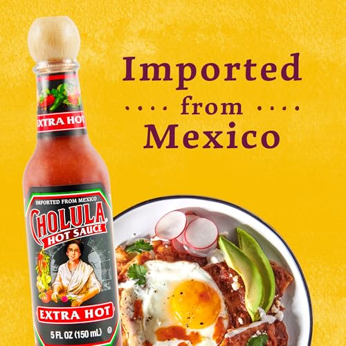 Cholula Hot Sauce, Extra Hot, Product of Mexico, Blend of Arbol & Piquin Peppers for Bringing Extra Hot Heat to Tacos, Eggs, Piz