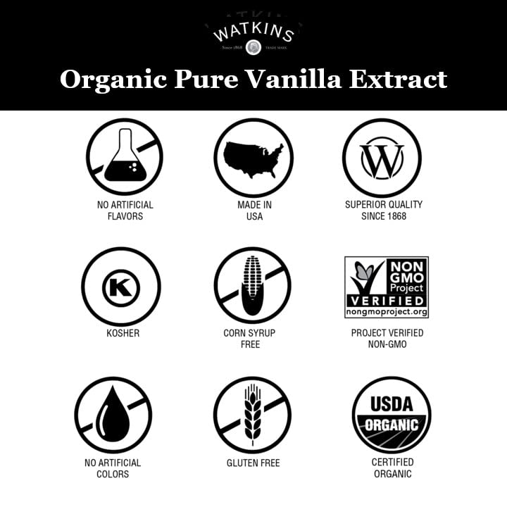 Watkins Organic Pure Vanilla Flavoring,    Free, 2 Fl Oz (Pack of 1)