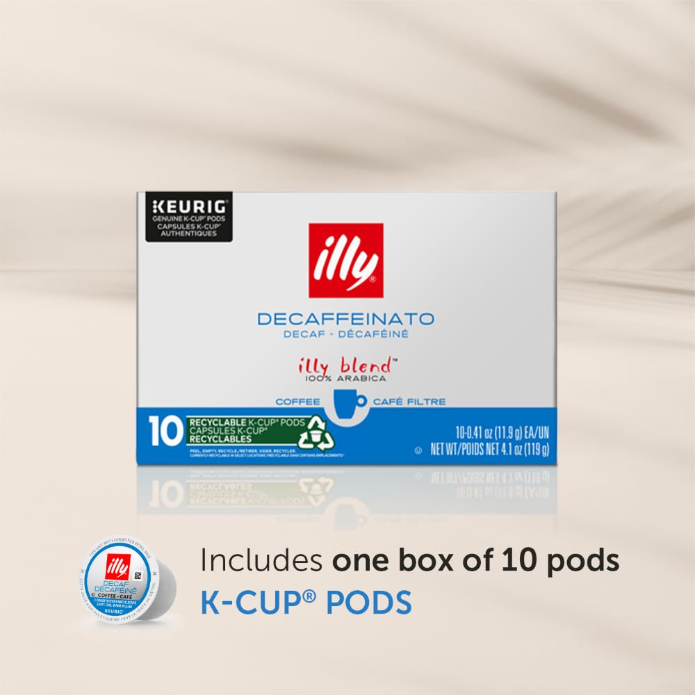Illy Coffee K Cups for Keurig - Classico Decaf Roast - Mild & Balanced Flavor - 10 Count - No Preservatives - Decaf