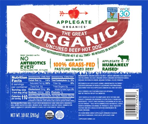 Applegate Organic Beef Hot Dog Uncured, 10oz