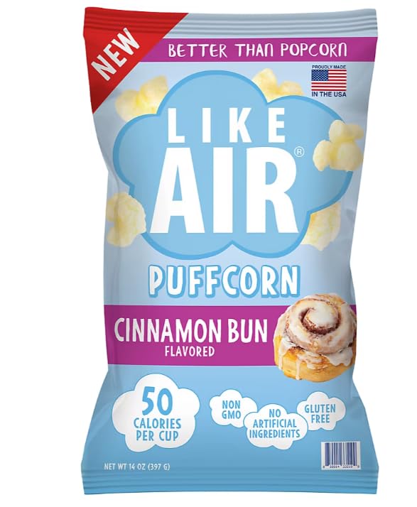Party Size Like Air Cinnamon Bun Puffcorn 14 oz. 50 Calories Per Cup Bulk