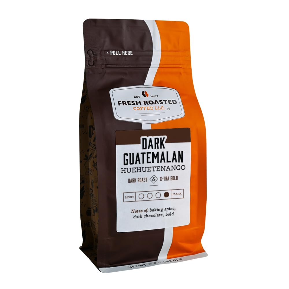 Fresh Roasted Coffee, Dark Guatemalan Huehuetenango | 12 Oz | Single Origin | Dark Roast | Kosher | Whole Bean