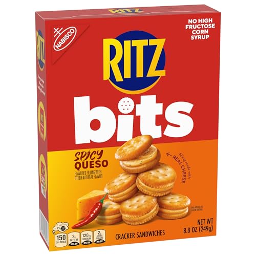 RITZ Bits Spicy Queso Cheese Sandwich Crackers, Snacks for Kids and Adults, Lunch Snacks, 8.8 oz