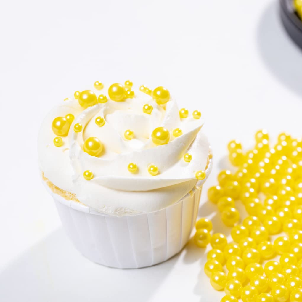NIPEOR Yellow Edible Pearls for Baking, Cake & Cookie Sprinkles, 130g, 7mm Size, Perfect for Decoration