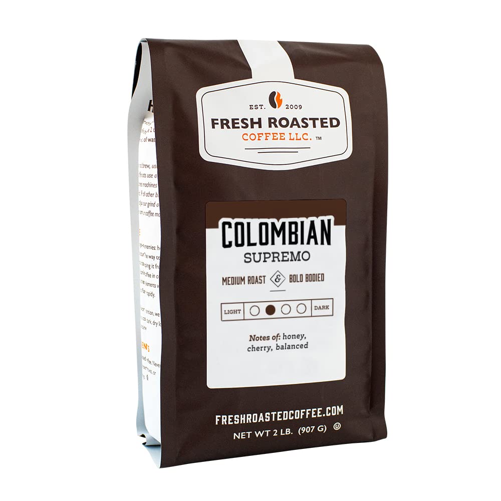 Fresh Roasted Coffee, Colombian Supremo, 2 Lb (32 Oz), Medium Roast, Kosher, Ground