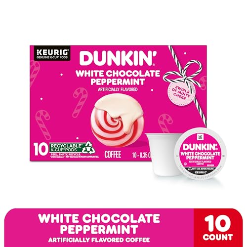 Dunkin White Chocolate Peppermint Artificially Flavored Coffee, Keurig K-Cup Pods, 10 Count Box