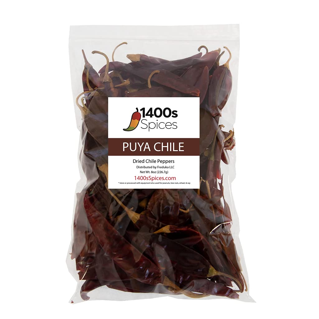 8Oz Puya Dried Whole Chile Peppers, Pulla Chili Seco Pods For Authentic Mexican Food, Heat-Sealed Resealable Bag By 1400S Spices