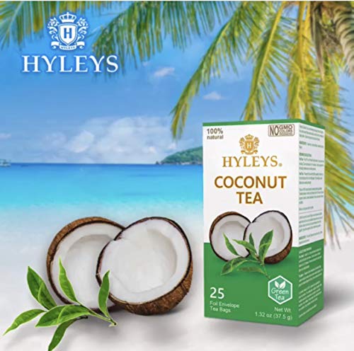 12 Pack of Hyleys Natural Wellness Coconut With Green Tea - 25 Tea Bags (100% Natural Gmo Free, Gluten Free, Dairy Free, Sugar F