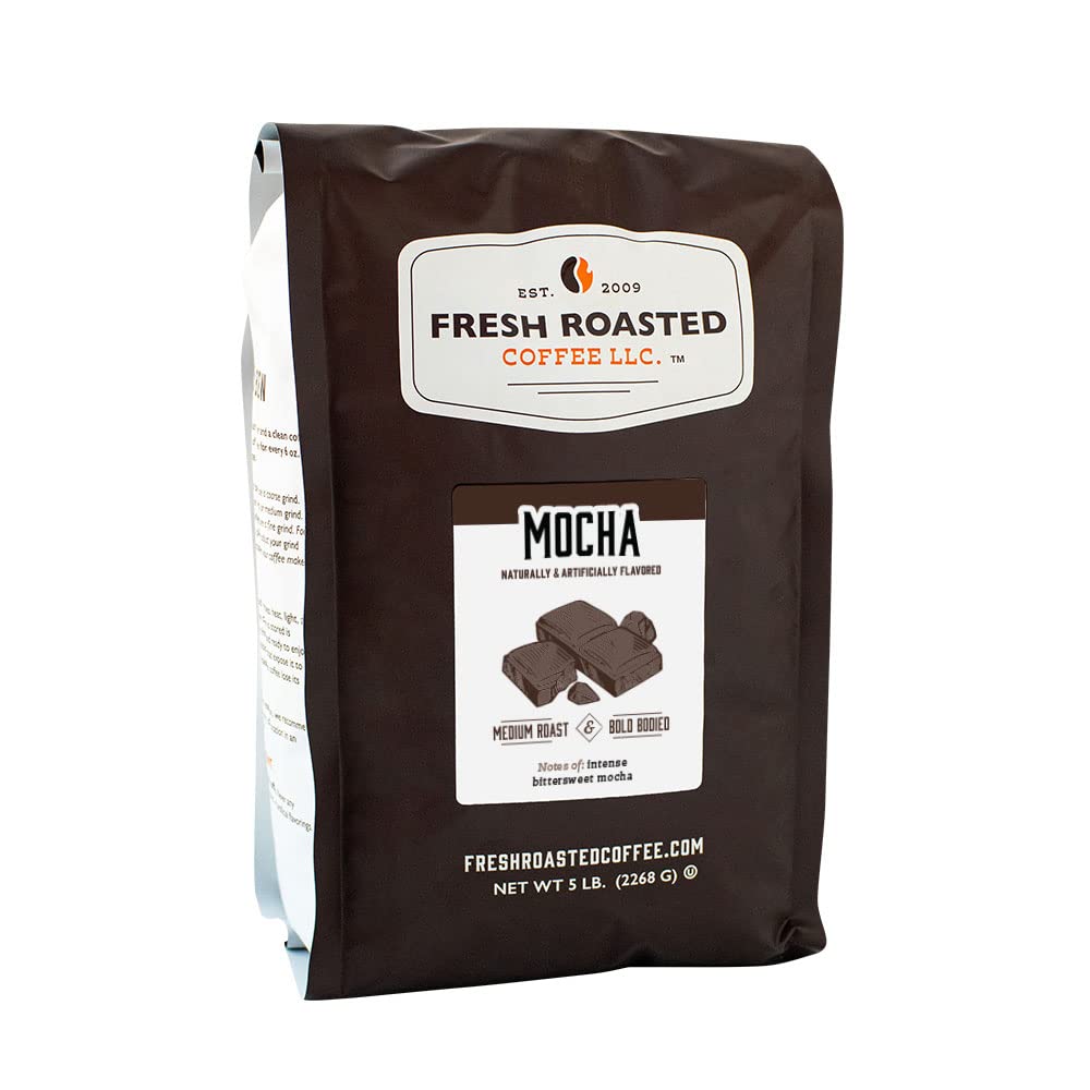 Fresh Roasted Coffee, Mocha Flavored Coffee, 5 Lb (80 Oz), Medium Roast, Kosher, Ground