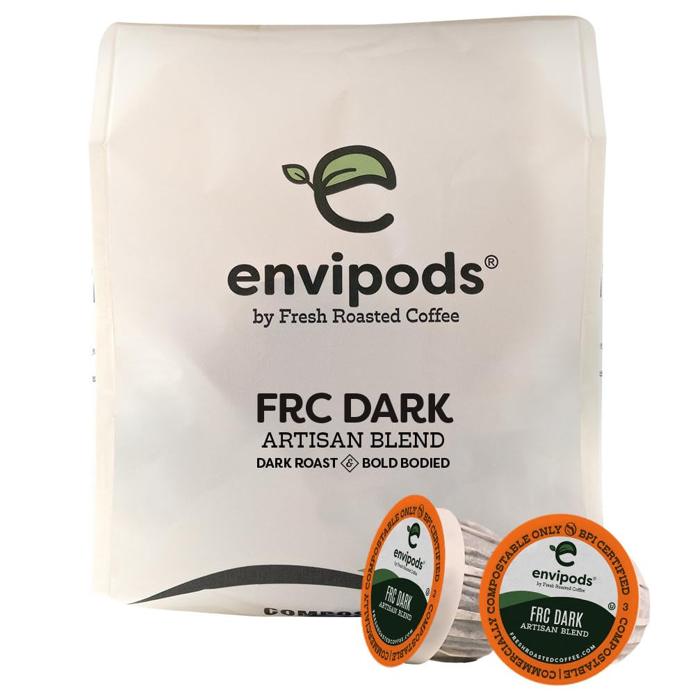 Fresh Roasted Coffee Dark Roast Blend Compostable Envipods, 12 Count for Keurig K Cup Brewers