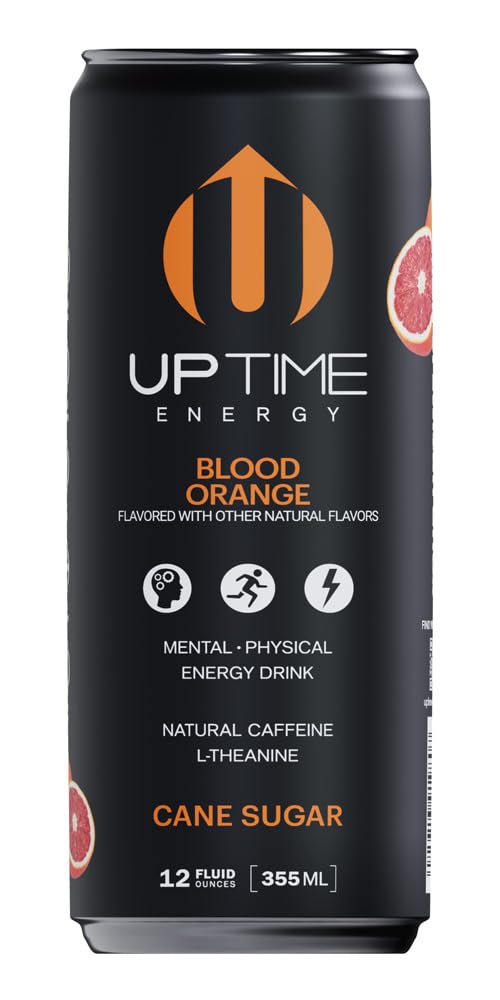 UPTIME Premium Energy Drink - Blood Orange Flavor, 12oz Bottles, 12 Pack, Sparkling, Natural Caffeine