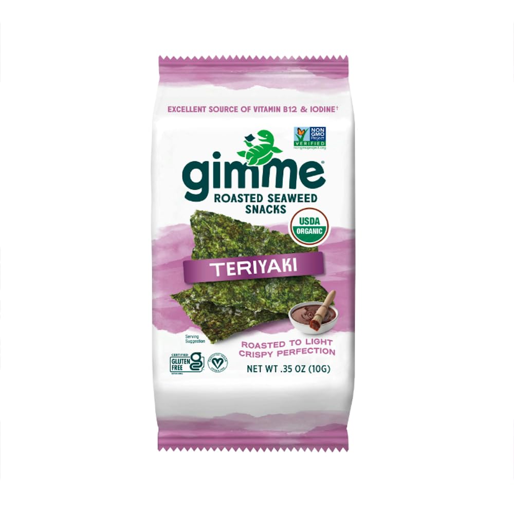 Gimme Seaweed Organic Roasted Seaweed Sheets - Teriyaki - 10G Sharing Pack (Single) - Keto, Vegan, Gluten Free -Great Source Of 