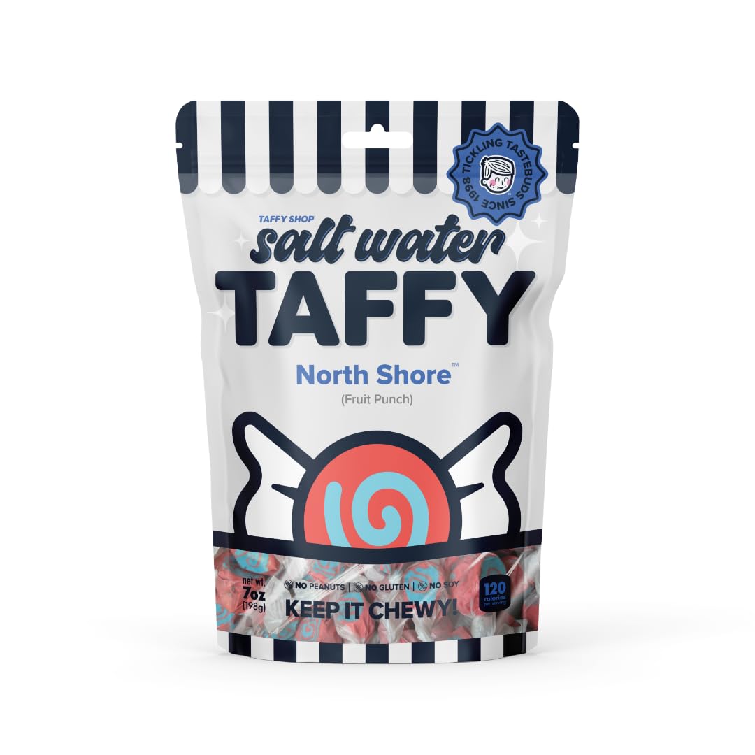 Taffy Shop North Shore, Fruit Punch Salt Water Taffy - Gourmet Soft Chewy Candy, Bulk Sweet Snack, Fresh Gift & Gluten-Free, 140