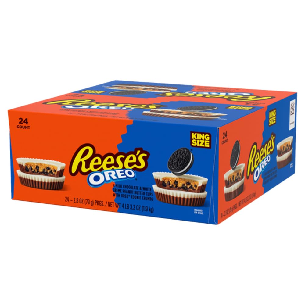 REESES Peanut Butter Cups with OREO Pieces King Size  2.8 oz  Pack of 24 (4 Cups per Pack) - Milk Chocolate Candy with Peanut Butter & Crunchy OREO Cookie Bits  Individually Wrapped