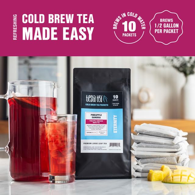 Tiesta Tea - Pineapple Sangria Cold Brew, Premium Loose Leaf Blend, Low Caffeinated Iced Tea, 10 Cold Brew Tea Packets - Brews O