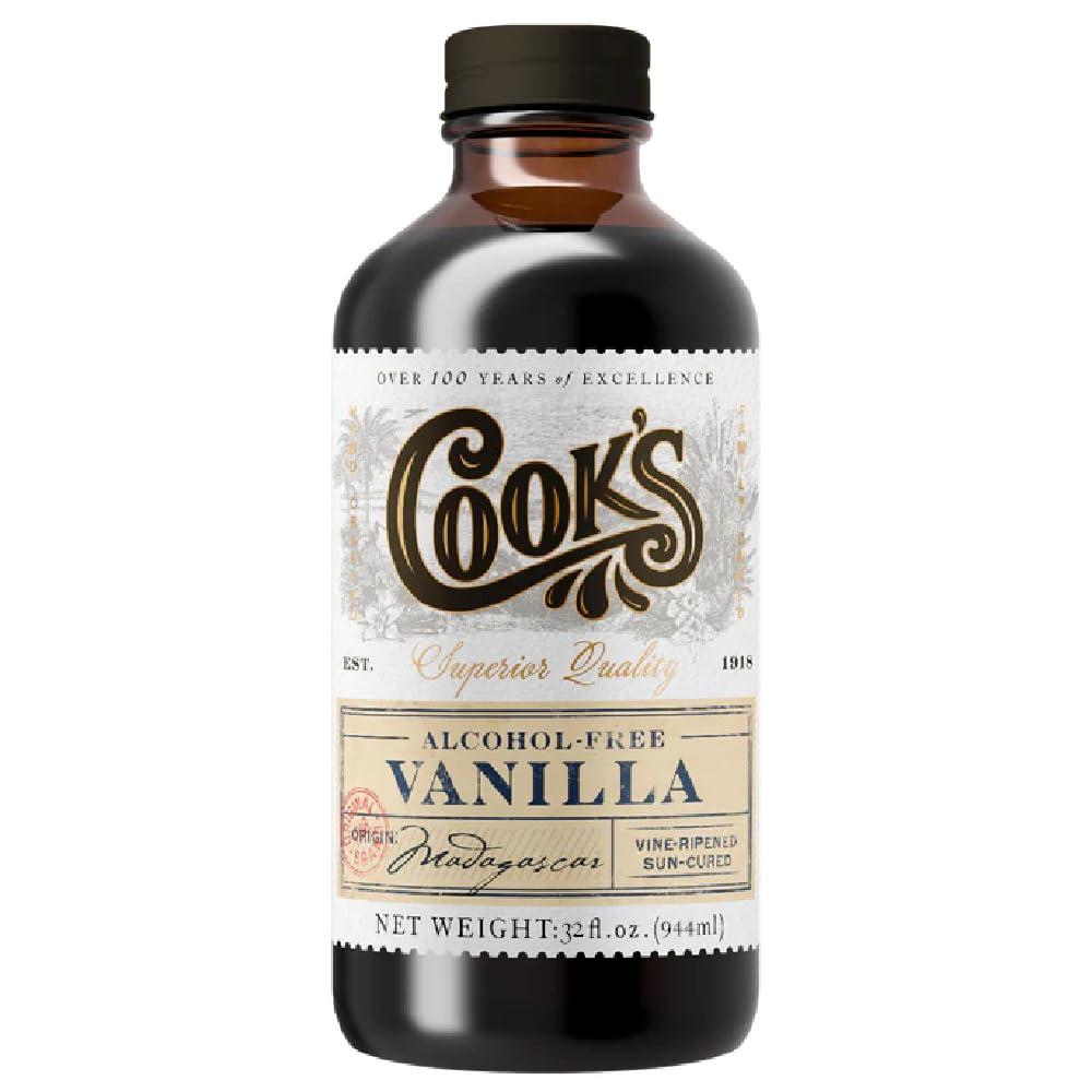 COOKS Alcohol Free Pure Vanilla Flavoring Extract, 32 Fl Oz, Madagascar Vanilla, Non-Alcoholic Alternative for Cooking and Baking
