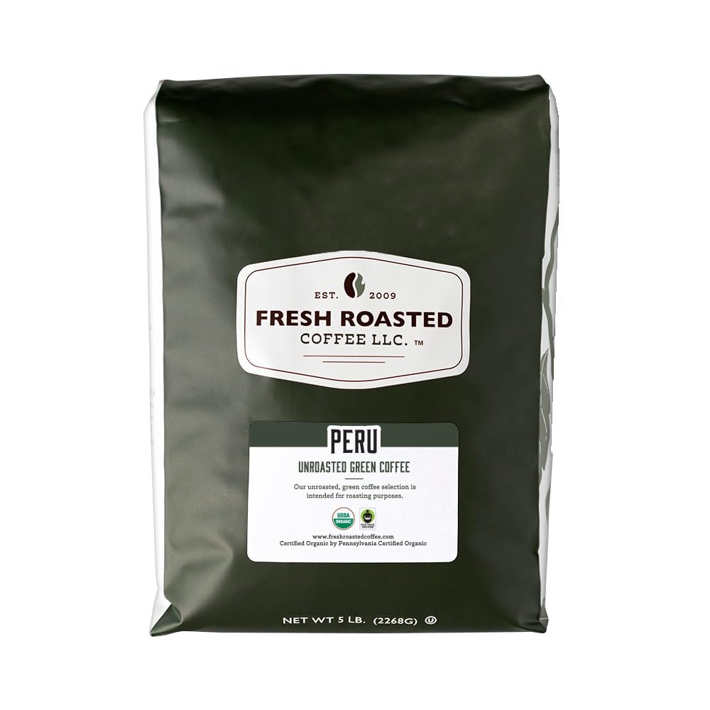 Fresh Roasted Coffee, Unroasted Organic Peru | USDA Organic, 100% Single Origin, Kosher | 5 Pound