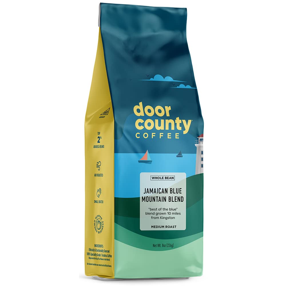 Door County Coffee - Jamaican Blue Mountain Blend, Whole Bean Coffee - Medium Roast, 10 Oz Bag