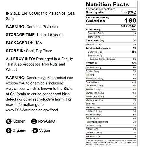 Food to Live Organic Pistachios, 1 Pound In Shell, Dry Roasted with Sea Salt, Non-GMO, Kosher, Vegan, Bulk