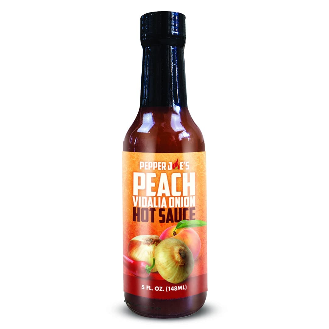 Pepper Joes Peach Vidalia Onion Hot Sauce – Gourmet Sweet Onion Sauce – 5 Ounces – 1 Pack