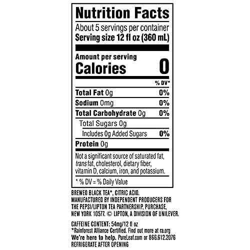 Pure leaf Iced Tea, Unsweetened, Real Brewed Tea (64 oz Bottle)