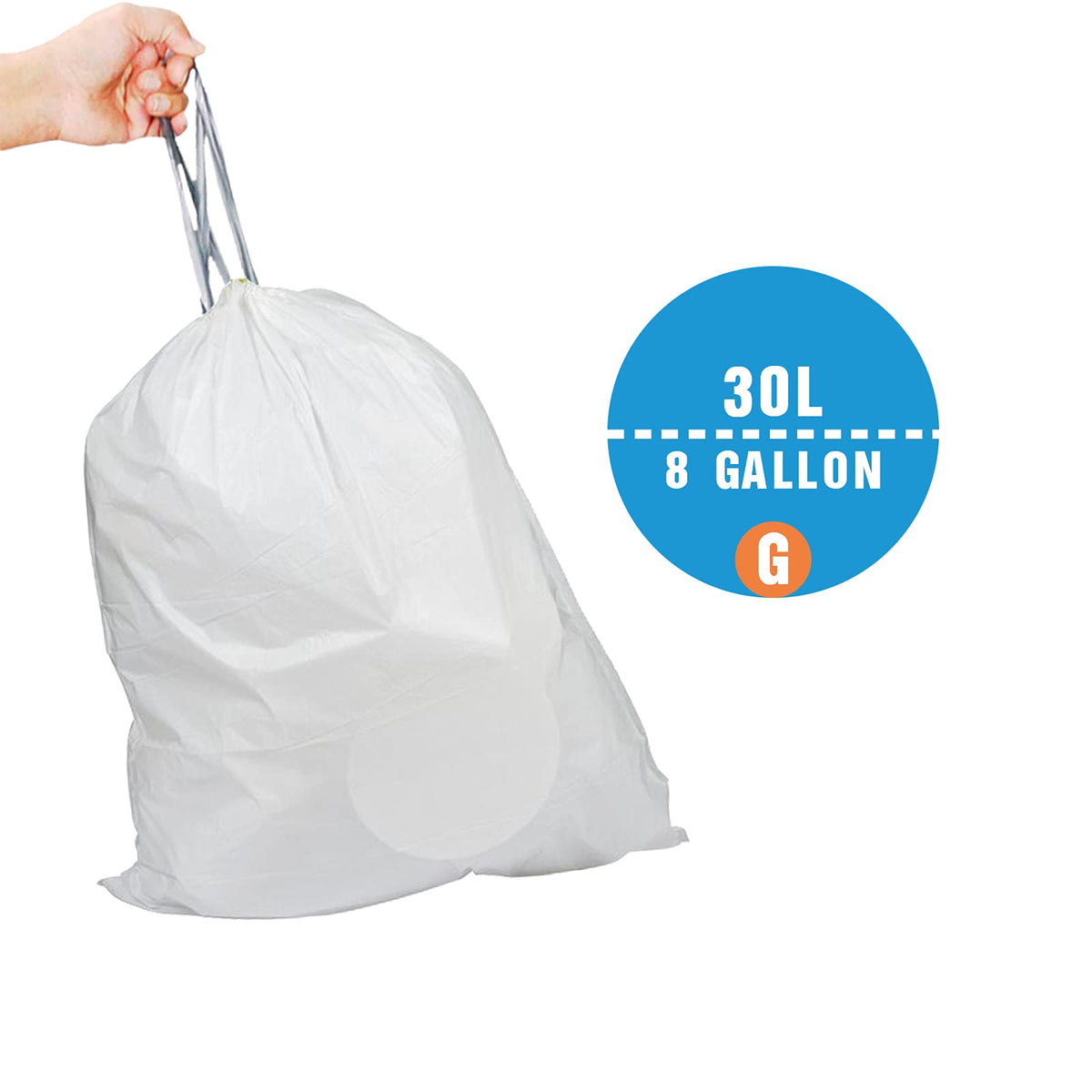 Code G (200 Count) 8 Gallon/30 Liter Heavy Duty Drawstring Plastic Trash Bags  1.2 Mil Reliable1St Compatible With Simplehuman C