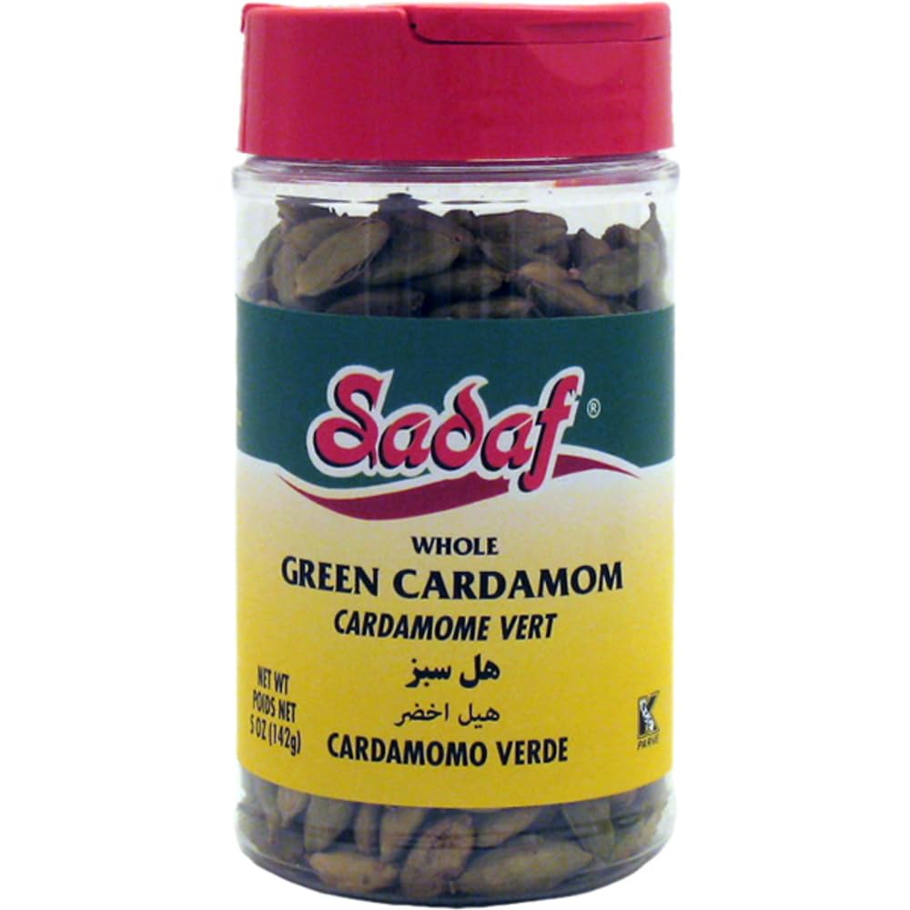 Sadaf Green Cardamom Whole - Green Cardamom Pods for Cooking and Food Seasoning - Middle Eastern Cuisine Cardamon Spice - 5 Oz B