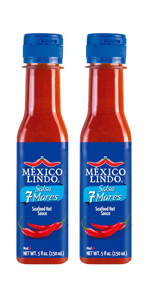 Mexico Lindo 7 Mares Hot Sauce | Perfect For Fish & Seafood | 10,800 Scoville Level | Spicy Flavor | 5 Fl Oz Bottles (Pack Of 2)